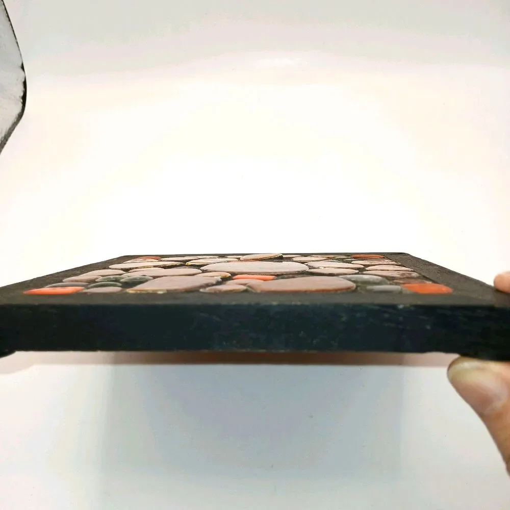 Brown Orange Black Brown Mosaic Stone Tile MCM Trivet Hot Plate Made in Japan